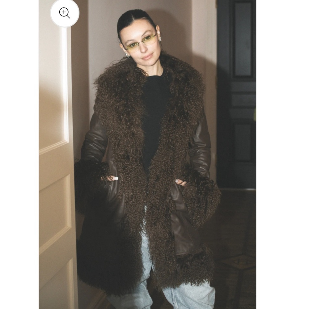 SUSANNA CHOW Dorothy Leather Shearling Midi Coat